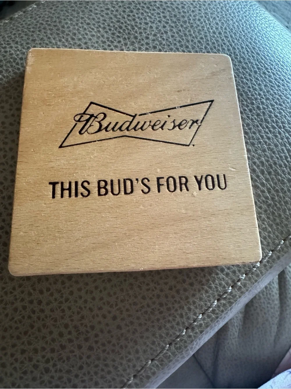 Budweiser Natural Wood Coaster with Brown Engraving